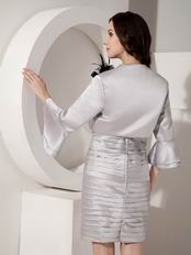 V-neck Pleats Silver Mother Of The Bride Dress With Jacket