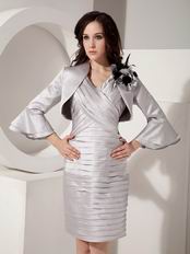 V-neck Pleats Silver Mother Of The Bride Dress With Jacket