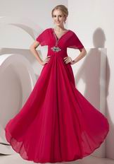 V-neck Design Fuchsia Chiffon Mother Of The Bride Dress