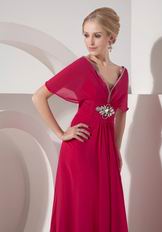 V-neck Design Fuchsia Chiffon Mother Of The Bride Dress