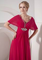 V-neck Design Fuchsia Chiffon Mother Of The Bride Dress