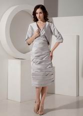 V Neck Grey Mother of the Bride Short Dress With Jacket