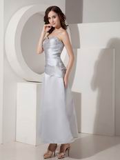 Gray Tea Length Taffeta Mother Of The Bride Dress