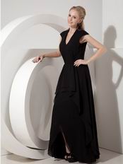 V Neck Cheap Black Chiffon Dress For Mother Of The Bride
