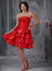 Strapless Ruffled Layers Scarlet Short Dress For Prom Wear Knee Length Sexy