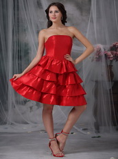 Strapless Ruffled Layers Scarlet Short Dress For Prom Wear Knee Length Sexy