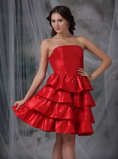 Strapless Ruffled Layers Scarlet Short Dress For Prom Wear Knee Length Sexy