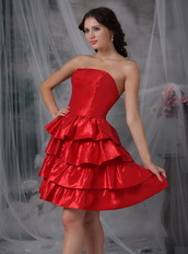 Strapless Ruffled Layers Scarlet Short Dress For Prom Wear Knee Length Sexy