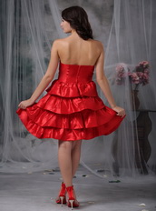 Strapless Ruffled Layers Scarlet Short Dress For Prom Wear Knee Length Sexy