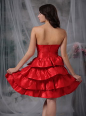 Strapless Ruffled Layers Scarlet Short Dress For Prom Wear Knee Length Sexy