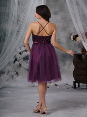 Spaghetti Straps Paillette Short Prom Dress Dark Purple Knee Length Sexy