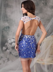 Royal Blue Scoop Backless Mini-length Crystals Short Prom Dress Knee Length Sexy