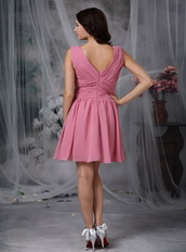 Hot Sell V-neck Mini Prom Dress By Roes Pink Chiffon Knee Length Sexy