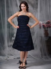 Navy Blue Strapless Lace Layers Short Prom Dress Cheap Knee Length Sexy