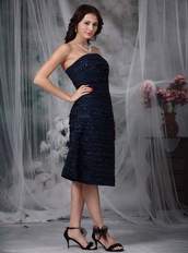 Navy Blue Strapless Lace Layers Short Prom Dress Cheap Knee Length Sexy