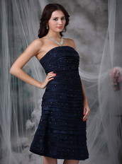 Navy Blue Strapless Lace Layers Short Prom Dress Cheap Knee Length Sexy