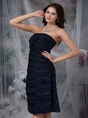 Navy Blue Strapless Lace Layers Short Prom Dress Cheap Knee Length Sexy