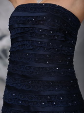 Navy Blue Strapless Lace Layers Short Prom Dress Cheap Knee Length Sexy