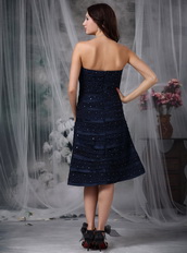 Navy Blue Strapless Lace Layers Short Prom Dress Cheap Knee Length Sexy