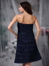 Navy Blue Strapless Lace Layers Short Prom Dress Cheap Knee Length Sexy