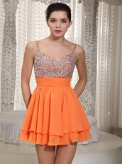 Beaded Embellishment Orange 2019 Short Dresses For Prom Wear Knee Length Sexy