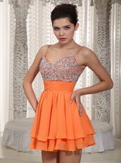 Beaded Embellishment Orange 2019 Short Dresses For Prom Wear Knee Length Sexy