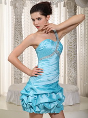 One Shoulder Mini-length Taffeta Cocktail Dress In Aqua Blue Knee Length Sexy