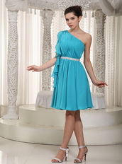 Teal Chiffon One Shoulder Knee Length For Prom Wear Knee Length Sexy