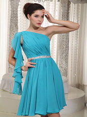 Teal Chiffon One Shoulder Knee Length For Prom Wear Knee Length Sexy