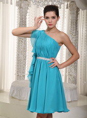 Teal Chiffon One Shoulder Knee Length For Prom Wear Knee Length Sexy