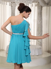 Teal Chiffon One Shoulder Knee Length For Prom Wear Knee Length Sexy