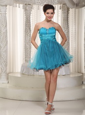 Teal Sweetheart Mini Dress Withe Handcrafted Beading For Girl Knee Length Sexy