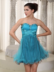 Teal Sweetheart Mini Dress Withe Handcrafted Beading For Girl Knee Length Sexy