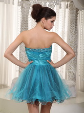 Teal Sweetheart Mini Dress Withe Handcrafted Beading For Girl Knee Length Sexy