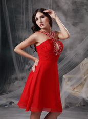 V-neck Knee-length Red Chiffon Beaded Prom Dress Short Knee Length Sexy