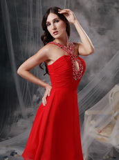 V-neck Knee-length Red Chiffon Beaded Prom Dress Short Knee Length Sexy