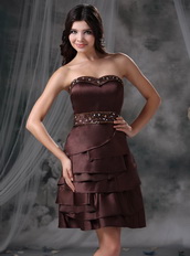 2014 Mini-length Layers Skirt Short Prom Dress In Brown Knee Length Sexy