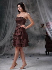 2014 Mini-length Layers Skirt Short Prom Dress In Brown Knee Length Sexy