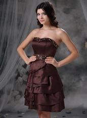 2014 Mini-length Layers Skirt Short Prom Dress In Brown Knee Length Sexy