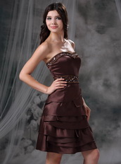 2014 Mini-length Layers Skirt Short Prom Dress In Brown Knee Length Sexy