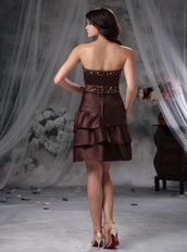 2014 Mini-length Layers Skirt Short Prom Dress In Brown Knee Length Sexy