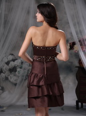 2014 Mini-length Layers Skirt Short Prom Dress In Brown Knee Length Sexy
