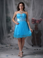 Bright Sky Bule Sweetheart Short Prom Dress Made By Net Knee Length Sexy