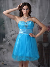 Bright Sky Bule Sweetheart Short Prom Dress Made By Net Knee Length Sexy