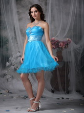 Bright Sky Bule Sweetheart Short Prom Dress Made By Net Knee Length Sexy