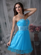 Bright Sky Bule Sweetheart Short Prom Dress Made By Net Knee Length Sexy