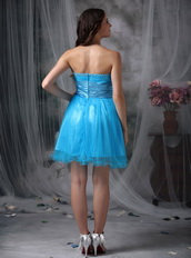 Bright Sky Bule Sweetheart Short Prom Dress Made By Net Knee Length Sexy