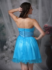 Bright Sky Bule Sweetheart Short Prom Dress Made By Net Knee Length Sexy