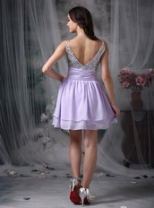 Straps Lilac Chiffon Short Prom Dress With Coloured Crystals Knee Length Sexy