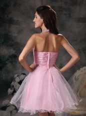 Halter Neck Style Organza Mini-length Prom Dress Pink Knee Length Sexy